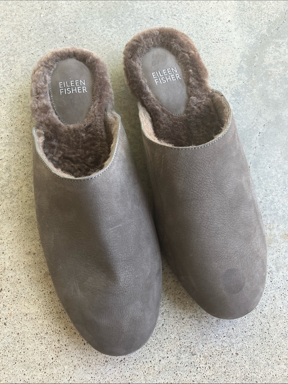 Eileen Fisher Leather Shearling Lined Mules, 8.5
